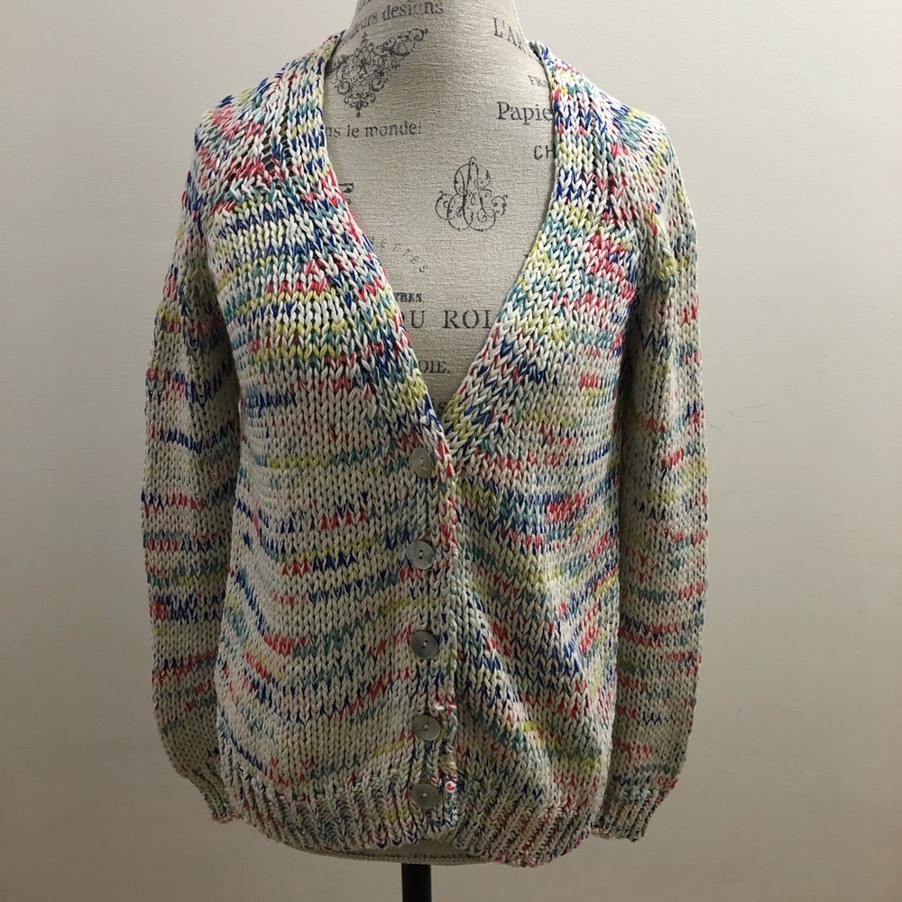 Pull&Bear multi-colored cardigan with oyster/pearl buttons.